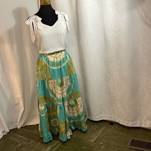 Elegant Teal and Gold Maxi Skirt